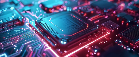 Quantum computer concept with CPU Processor quantum qubit intell
