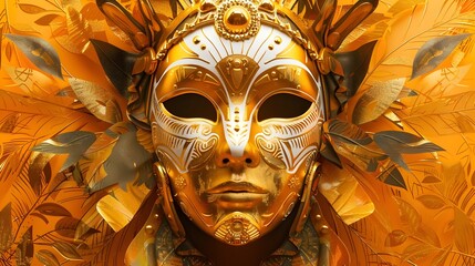 Golden Mask Ceremonial Ritual Symbolizing Transformation and Rebirth - obrazy, fototapety, plakaty