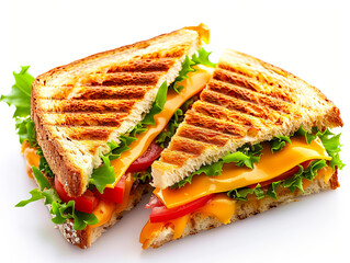 Grilled cheese sandwich with tomato and lettuce. - obrazy, fototapety, plakaty
