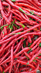 Close up pile of fresh red chilli placed together in local market as a background