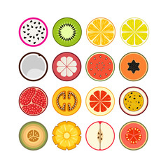 icon set, stickers, isolated fruits, vector illustration