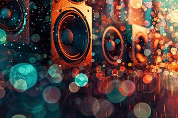 Obraz premium Audio system: speakers and subwoofers - abstract soundwaves