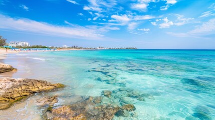 Obraz premium Nissi beach turquoise waters and white sands for water sports and family holidays in cyprus