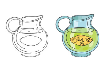 Coloring book for creativity antistress for children and adults. Vector. Olives, food, cooking, for restaurants.