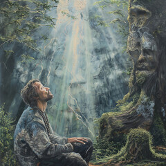 AI generated spiritual illustration of man in the forest