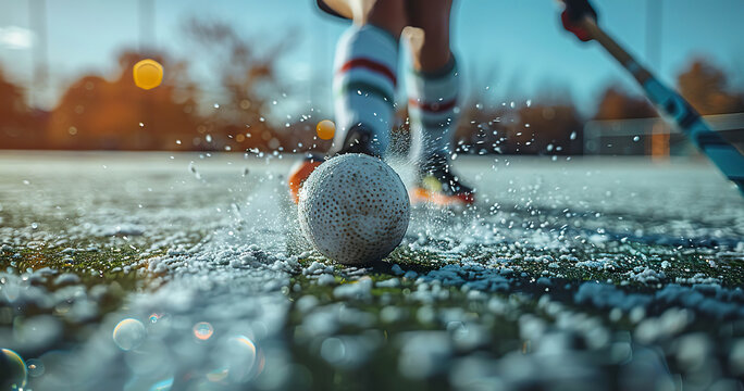 Close Up of Field Hockey Ball in Motion. Generated by AI
