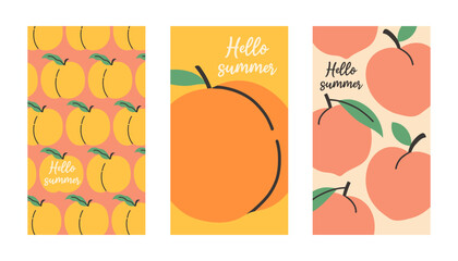 Summer poster peach set in flat style. Art for poster, postcard, wall art, banner background