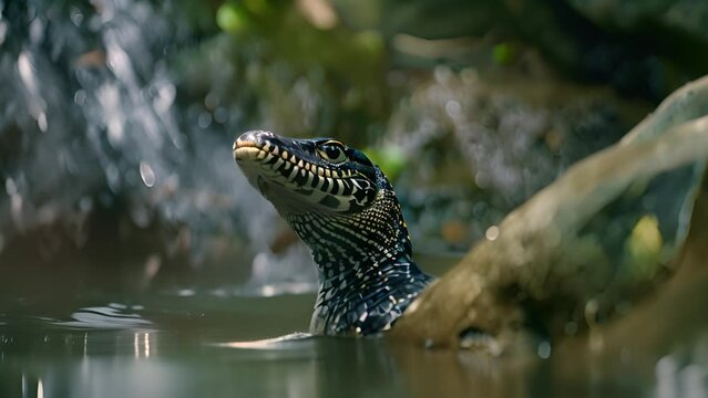 Diamond Python Emerging from Water with Ai generated.
