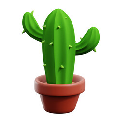 A large green cactus plant in a brown ceramic vase pot 3d icon illustration render design