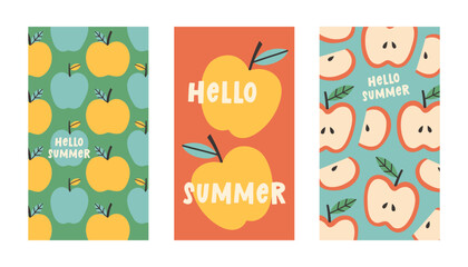 Summer poster apple set in flat style. Art for poster, postcard, wall art, banner background