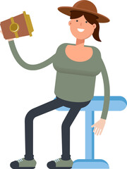 Woman in Hat Character Drinking Coffee
