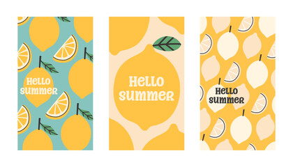 Summer poster lemon set in flat style. Art for poster, postcard, wall art, banner background