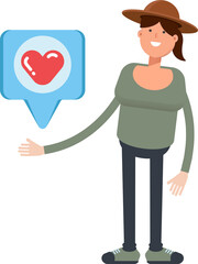 Woman in Hat Character and Heart Message
