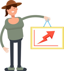 Woman in Hat Character Holding Arrow Chart

