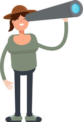 Woman in Hat Character Using Binoculars
