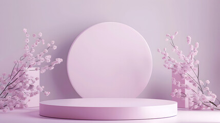 Product podium 3d. Empty podium pedestal display violet background with cylinder stand,abstract blank product shelf standing backdrop,front view focus ideal luxury sleek pedestal pictorial space