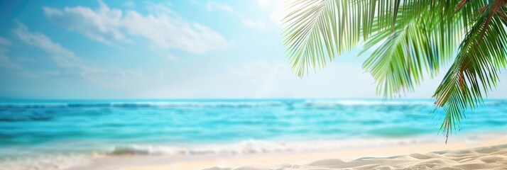 Fototapeta na wymiar Azure sky meets liquid water at tropical beach with palm tree