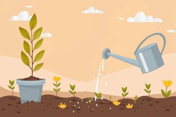 Watering a small green cucumber close-up.. Beautiful simple AI generated image in 4K, unique.