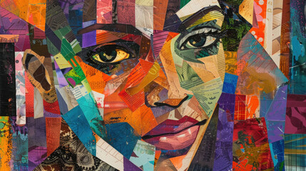 A painting depicting a womans face, adorned with a plethora of vibrant and diverse colors, creating a striking and unique visual representation