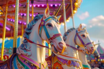 Fototapeta premium Carousel horses adorned with colorful