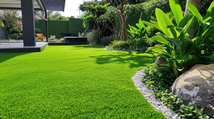 Green artificial grass for outdoor displays and landscape backdrop