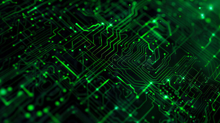 Obraz premium A green circuit board background with lights.