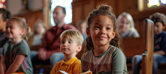 A group of children participating in a Sunday school lesson at church