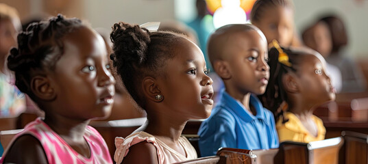 A group of children participating in a Sunday school lesson at church
