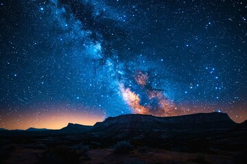 The Milky Way galaxy stretches across the sky over a rocky desert landscape, inspiring awe in the cosmos