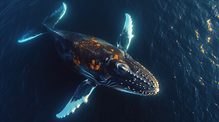 Fototapeta premium A whale is swimming in the ocean with its tail flapping