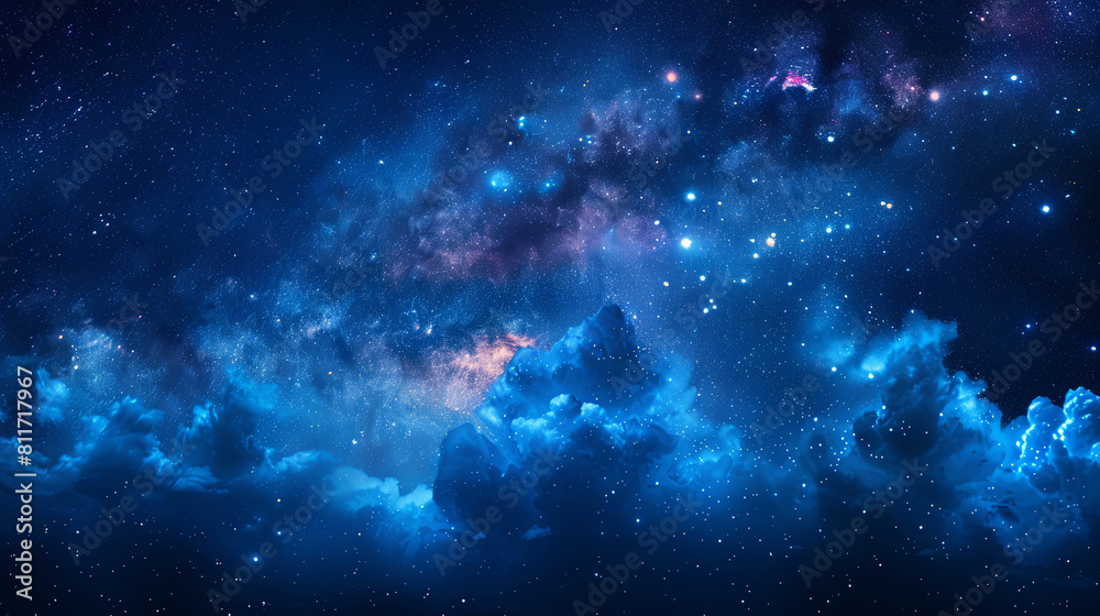 Sticker the sky is filled with stars and clouds, creating a serene