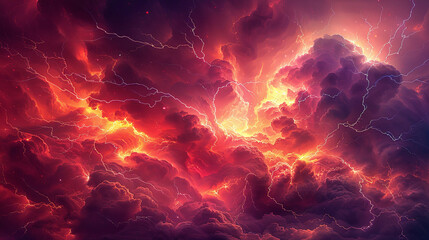 A red and orange sky with lightning bolts