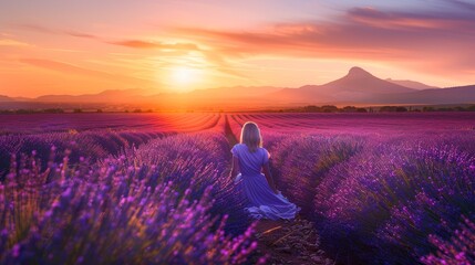 Picturesque lavender fields in provence, valensole, france  popular sunset photography spot