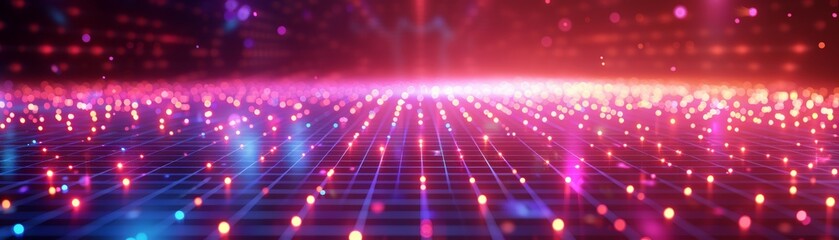 Obraz premium Neon Grid: Particle Floating Above Vibrant Neon Structure