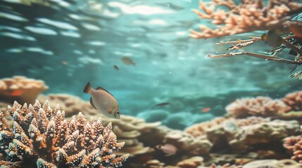 Fototapeta premium Underwater scene with coral reefs and diverse marine life