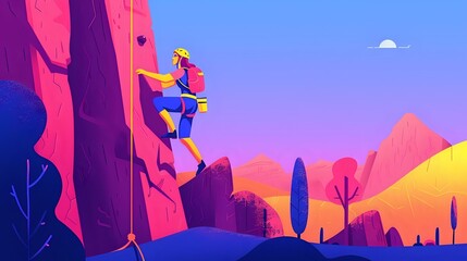 Naklejka premium Gnarled trees and vast sky: woman rock climbing