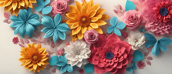 3D render happy Mother's Day banner with copy space. Celebrating Mother's Day with, heart and flowers DESIGN.	 - obrazy, fototapety, plakaty