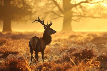 Red Deer in morning Sun,  red deer stag in the forest , Ai generated