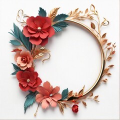 Floral wreath design with 3d flower and leaves decorative in copy space for text