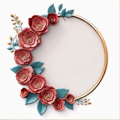 Floral wreath design with 3d flower and leaves decorative in copy space for text - obrazy, fototapety, plakaty