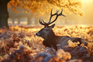 Red Deer in morning Sun,  red deer stag in the forest , Ai generated