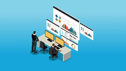 business analyst with charts 3d animation cartoon