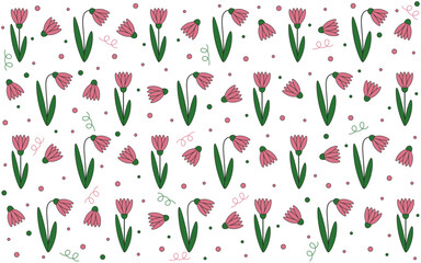 Vector Floral seamless pattern isolated white background. Summer Flowers endless Ornament can used textile, t-shirt, wall print. Vector Wallpaper ornate Template. Editable stroke.