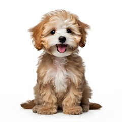 Smile maltipoo. Maltese poodle puppy. Little dog pet. Generative AI.