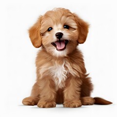 Smile maltipoo. Maltese poodle puppy. Little dog pet. Generative AI.