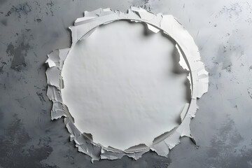 White paper circle vintage with torn edges isolated on light grey background - obrazy, fototapety, plakaty