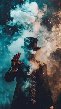 ..Magician mesmerizing with intricate focus. Illusionist captivating audience with sleight of hand