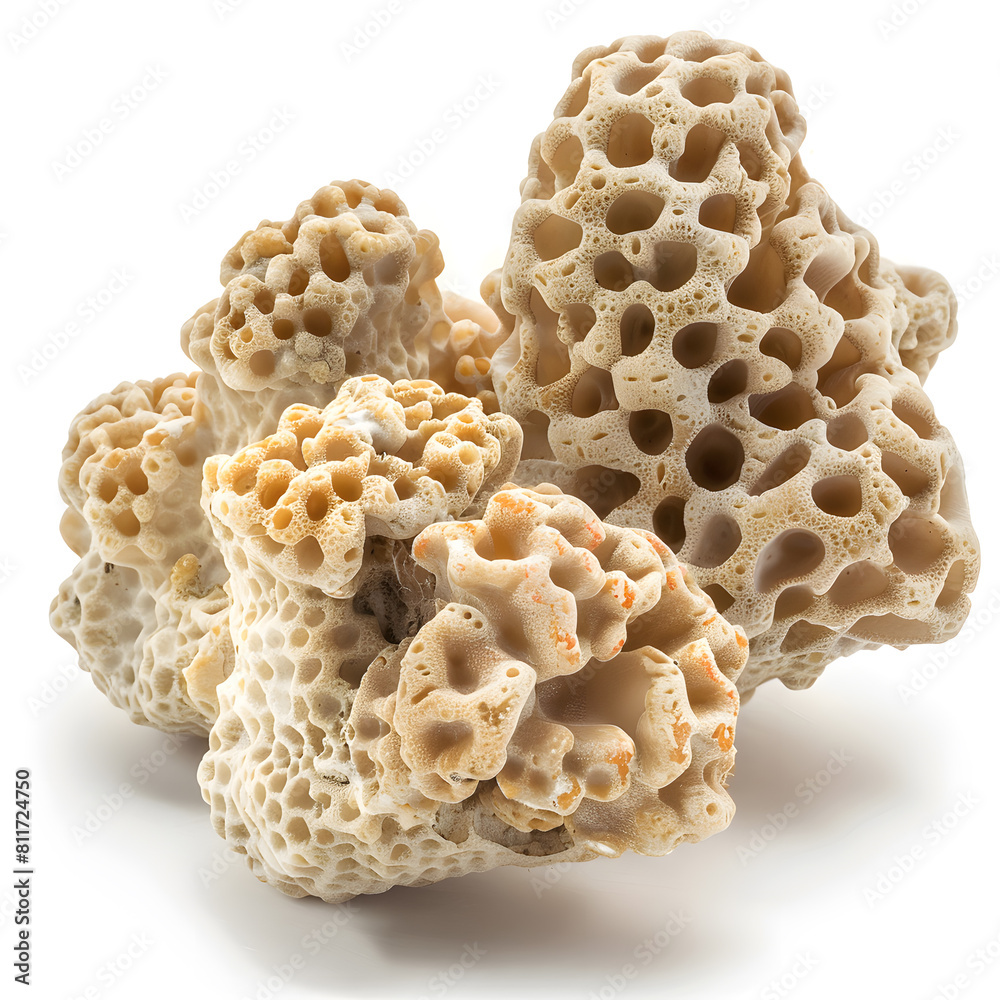 Wall mural Front view of pieces of bumpy sea coral isolated on white background