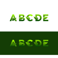 A B C D E Leaf nature font style vector design elements