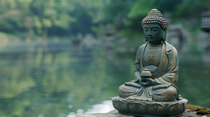 Obraz premium buddha statue in green zen environment, Generative AI 